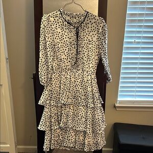 eva mendes for New York & Company White and Black Polka Dot Tiered Ruffle Dress